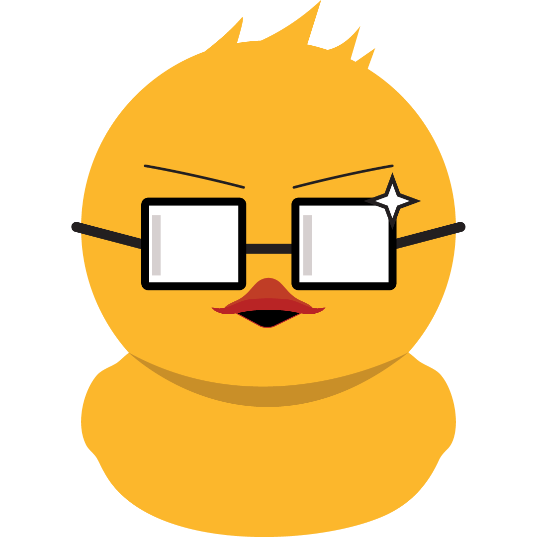 Jason the duck with nerd glasses on